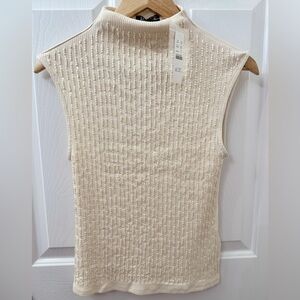 NWT J.Crew Women’s Jeweled Cream Ribbed Mock Neck Tank Top.